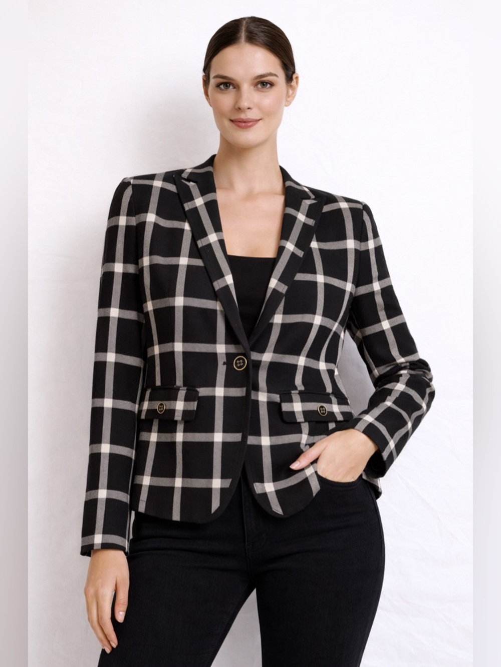 Tailored Windowpane Blazer | Spring Workwear | Size 6